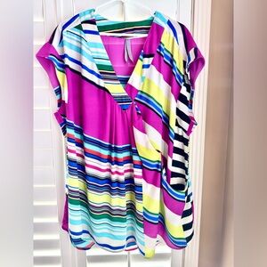 Melissa McCarthy Seven7 1X Striped V-Neck Blouse • Colorful Flowy Top